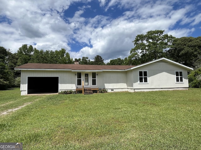 189 Tatum Heights Dr, Lagrange, GA 30240 - ranch-style home featuring a front lawn, a chimney, a garage, and crawl space