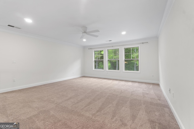1439 Mill Pointe Ct, Lawrenceville, GA 30043 - empty room with crown molding, a ceiling fan, carpet floors, and recessed lighting
