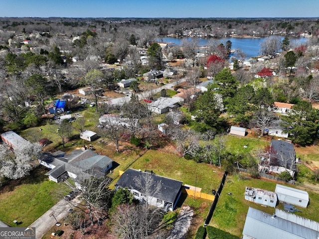 bird's eye view featuring a water view