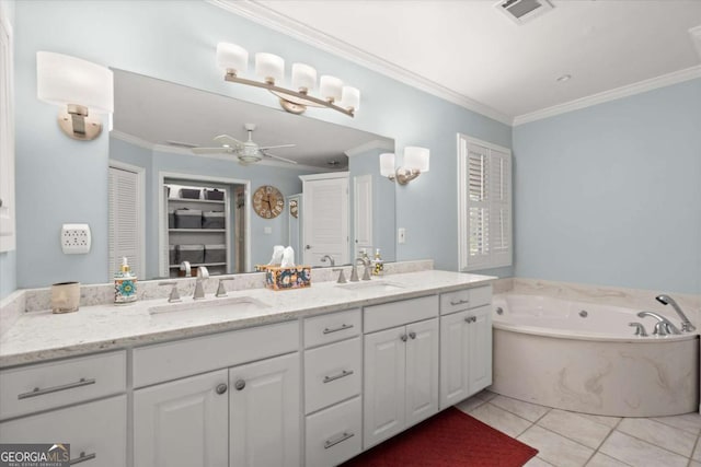 full bathroom featuring a sink, visible vents, and crown molding