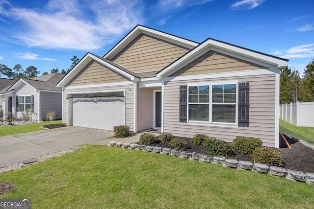 108 Cotton Bluff Ct, Guyton, GA 31312 - view of front of property featuring driveway, a front lawn, a garage, and fence