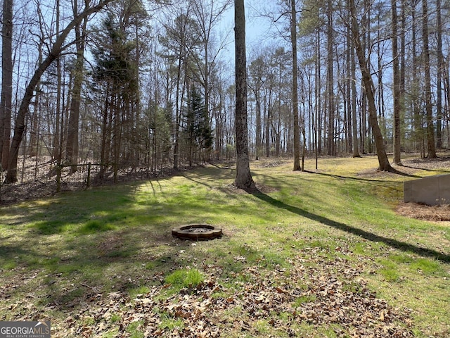 view of yard featuring a fire pit