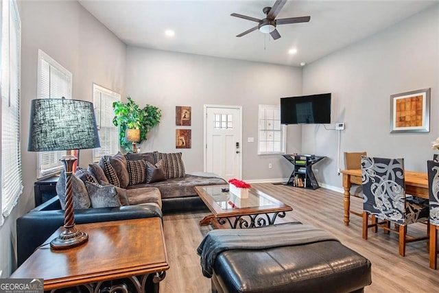 1041 Lawton Ave SW, Atlanta, GA 30310 - living area featuring recessed lighting, baseboards, ceiling fan, and light wood finished floors