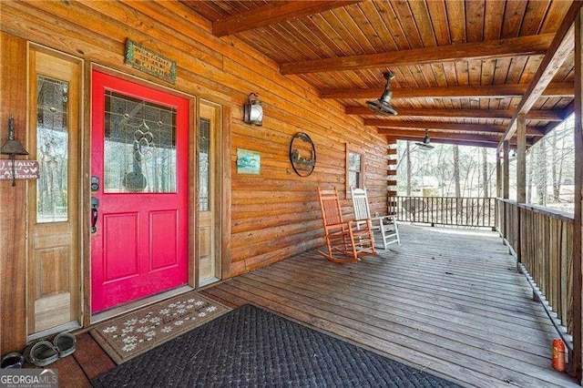 wooden terrace with covered porch