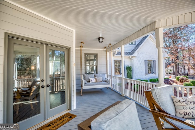 wooden terrace with french doors