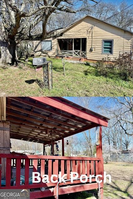 wooden terrace featuring a carport