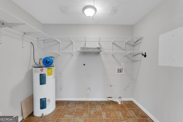 clothes washing area featuring washer hookup, water heater, hookup for a gas dryer, hookup for an electric dryer, and laundry area