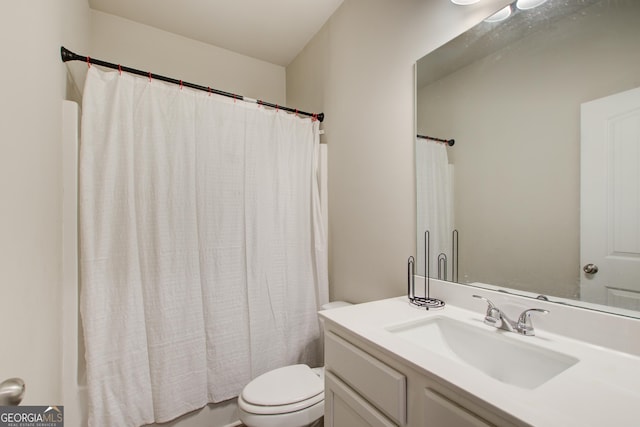 516 Grand Magnolia St, Jackson, GA 30233 - bathroom featuring vanity, toilet, and shower / tub combo with curtain