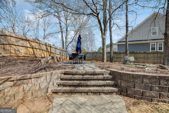 view of yard featuring a fenced backyard and a patio