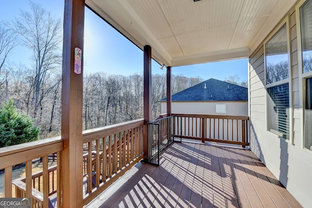 deck with a view of trees