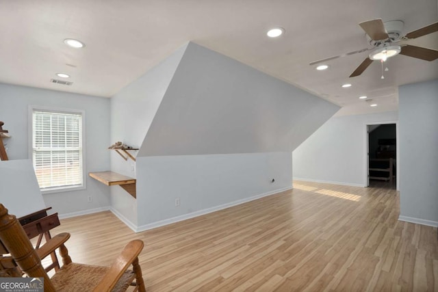 bonus room featuring visible vents, recessed lighting, baseboards, and light wood-style floors