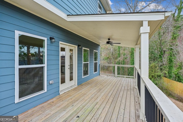 3143 Stonegate Dr SW, Atlanta, GA 30331 - deck with fence, french doors, and a ceiling fan