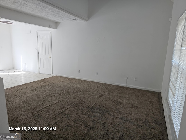 11187 Shannon Cir, Hampton, GA 30228 - empty room featuring tile patterned floors, baseboards, carpet, and a textured ceiling