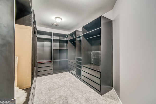 walk in closet featuring visible vents and carpet