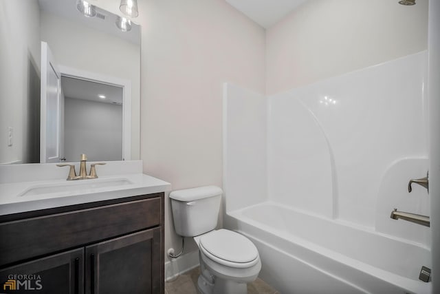 full bathroom with shower / bath combination, toilet, and vanity