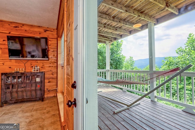 deck with a mountain view