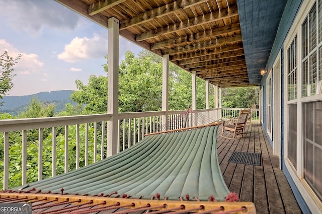 deck with a mountain view