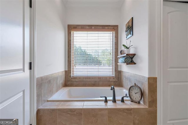 bathroom with a garden tub