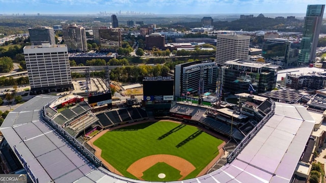 birds eye view of property with a view of city