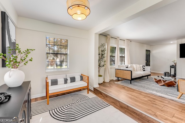 living area featuring baseboards and wood finished floors