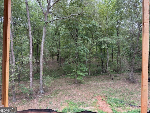 view of yard featuring a wooded view