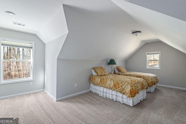 bedroom featuring carpet, baseboards, and visible vents