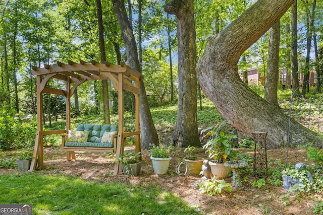 view of yard with a pergola