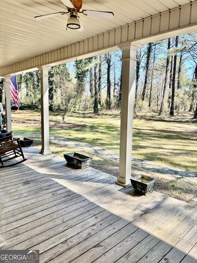 deck featuring a ceiling fan