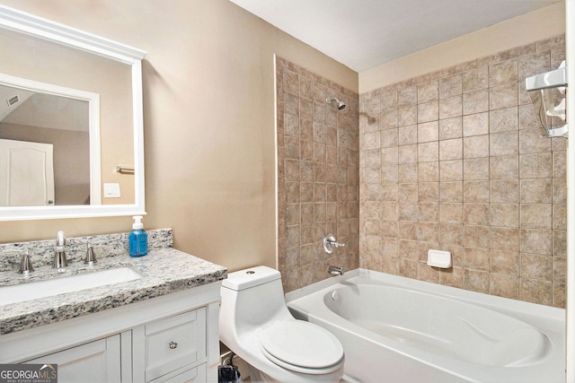 full bathroom with toilet, vanity, and bathtub / shower combination