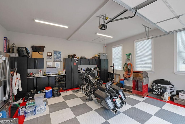 garage with a garage door opener