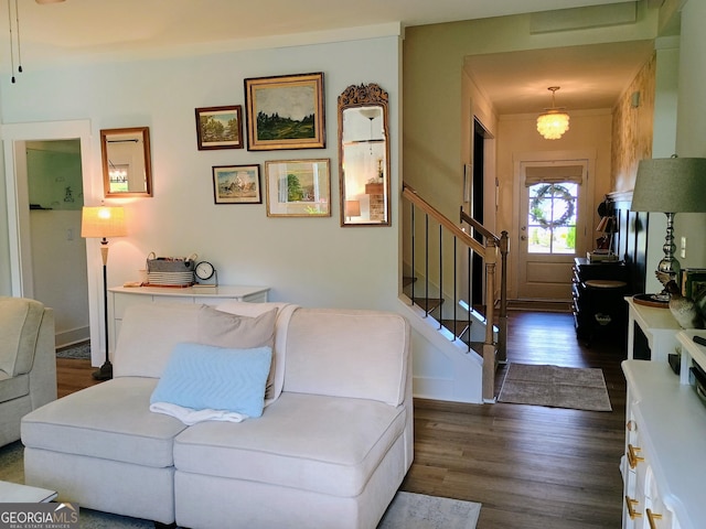 336 White Oak Way, Monroe, GA 30655 - living room with stairs and dark wood-style floors