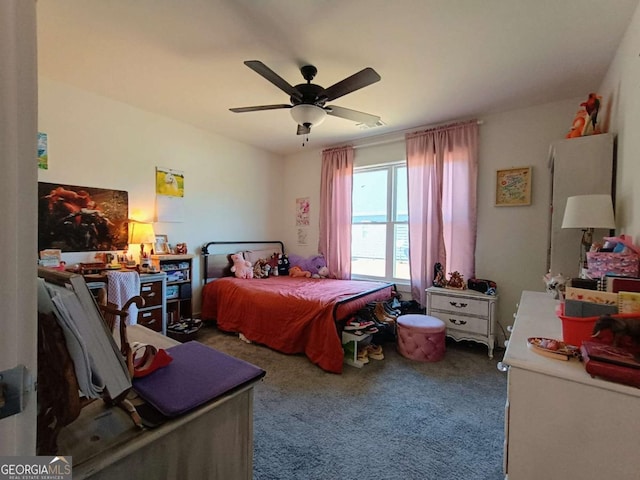 bedroom with carpet and a ceiling fan