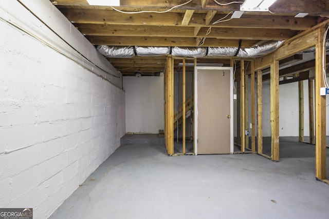 view of unfinished basement