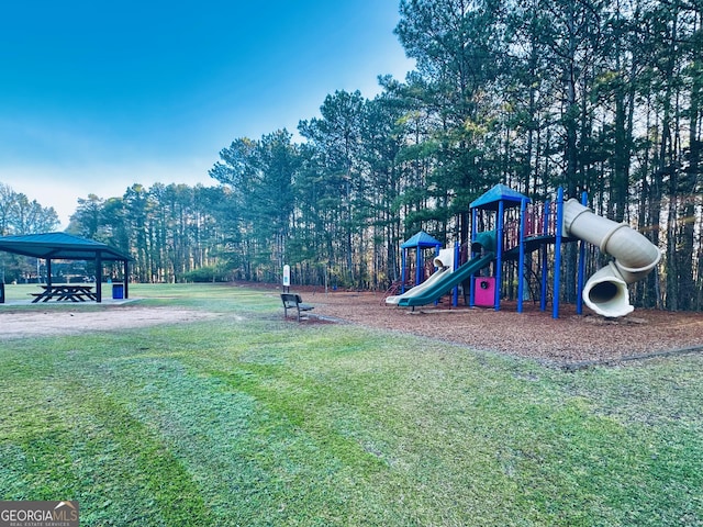 community jungle gym with a gazebo and a lawn