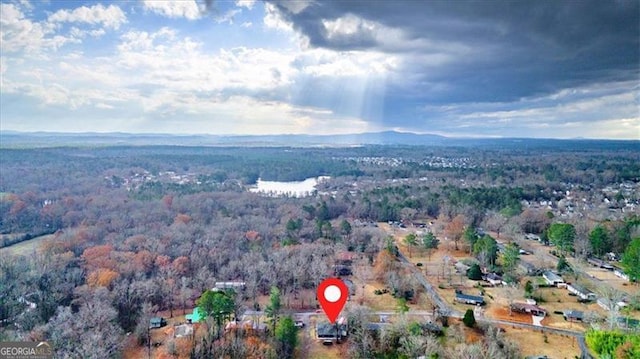 birds eye view of property featuring a forest view