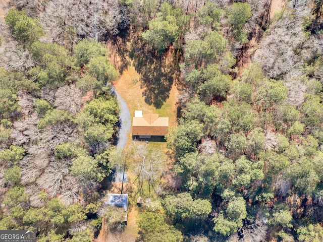 drone / aerial view with a forest view