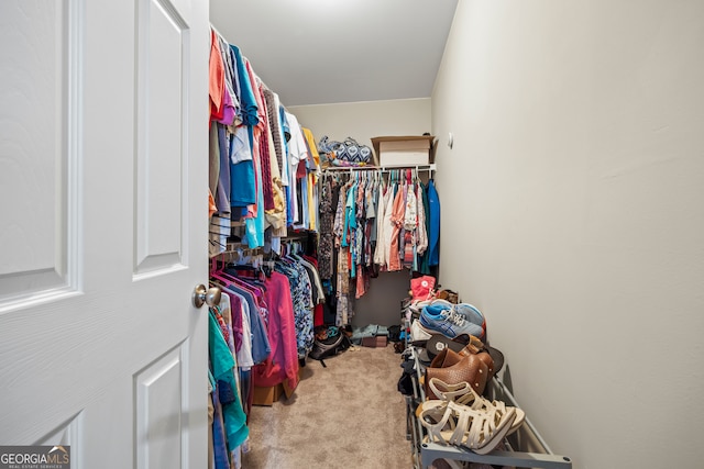 walk in closet with carpet