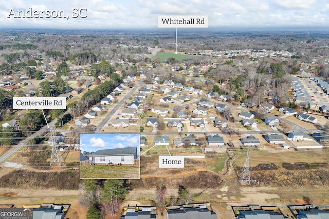 bird's eye view with a residential view