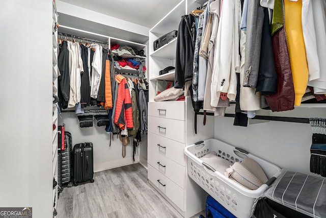 walk in closet featuring light wood-style flooring