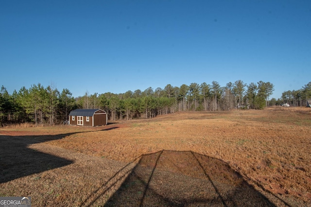 view of yard featuring a storage shed and an outbuilding