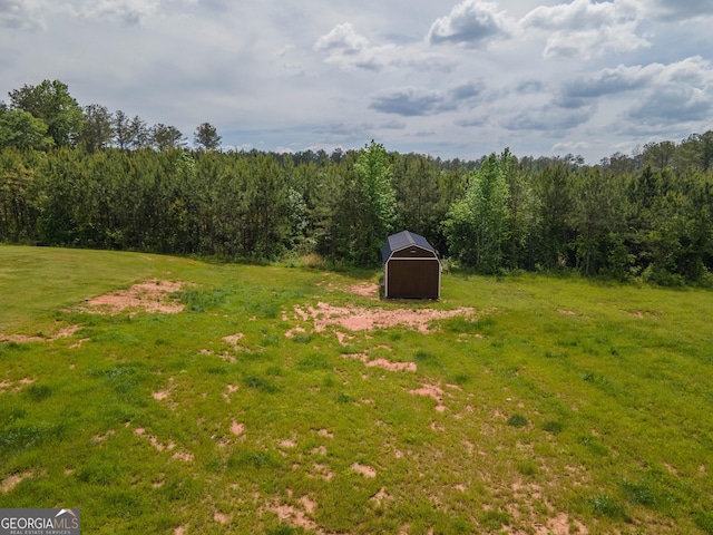 296 Beavers Rd, Grantville, GA 30220 - view of grassy yard featuring a shed, an outbuilding, and a wooded view