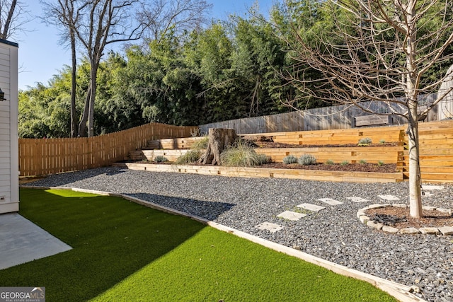 view of yard with a fenced backyard