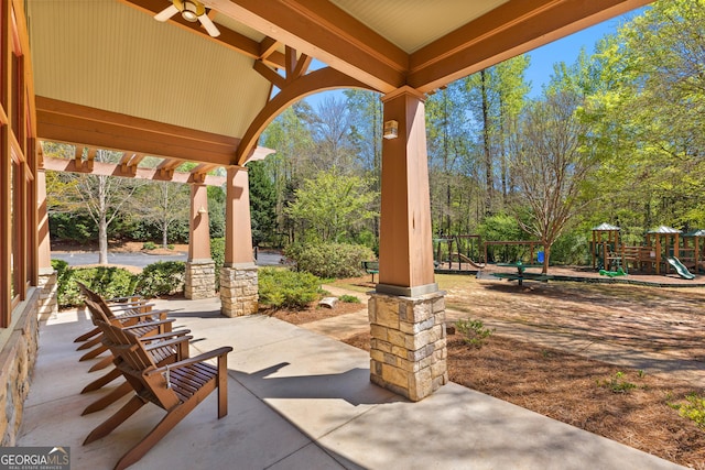 view of patio / terrace with playground community