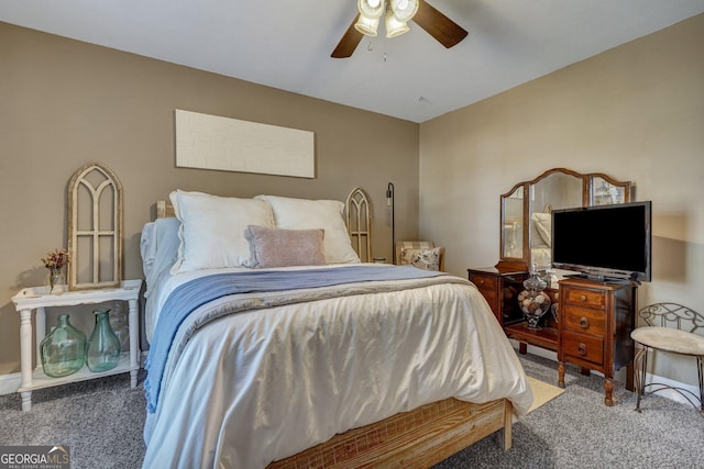 carpeted bedroom featuring a ceiling fan