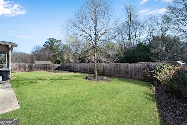 view of yard with a fenced backyard
