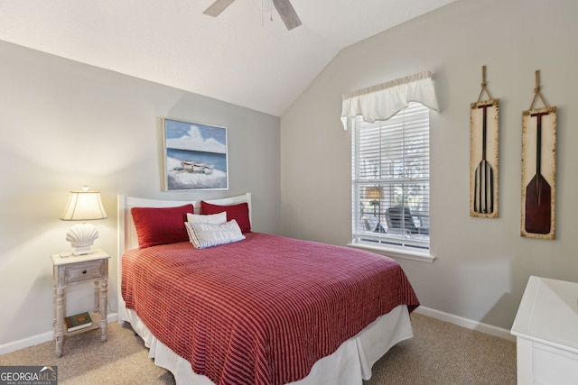 246 Heron Ct, Saint Marys, GA 31558 - carpeted bedroom with a ceiling fan, baseboards, and vaulted ceiling