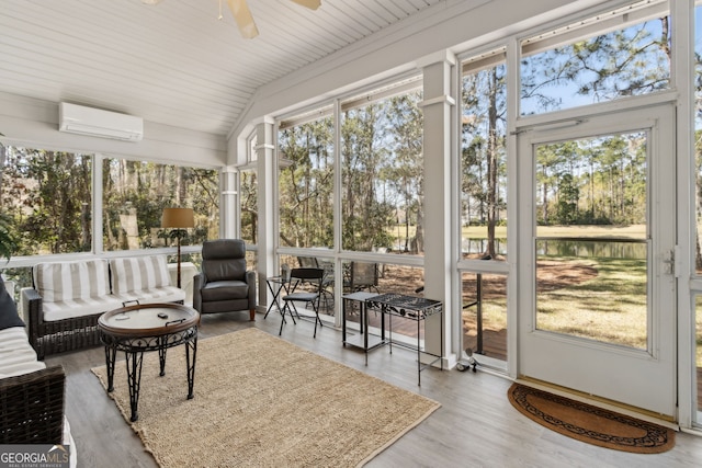 246 Heron Ct, Saint Marys, GA 31558 - sunroom / solarium featuring an AC wall unit, a ceiling fan, and vaulted ceiling