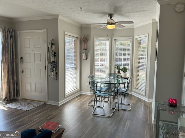 dining space featuring a healthy amount of sunlight, a ceiling fan, and wood finished floors