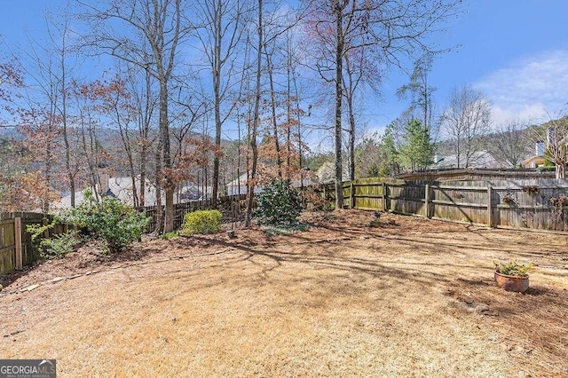 view of yard with a fenced backyard