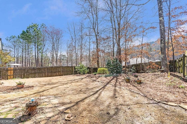view of yard with a fenced backyard